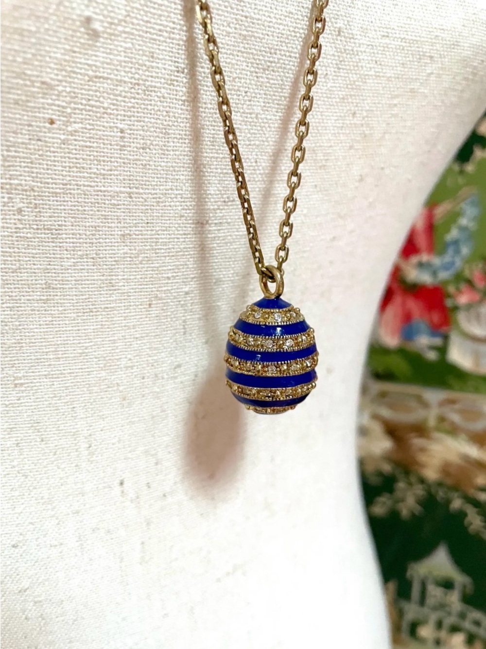 J.Crew Y2K Vintage Blue Enamel Egg Pendant